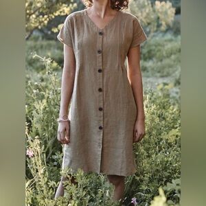 J. Jill Linen Tan Button-Front Dress